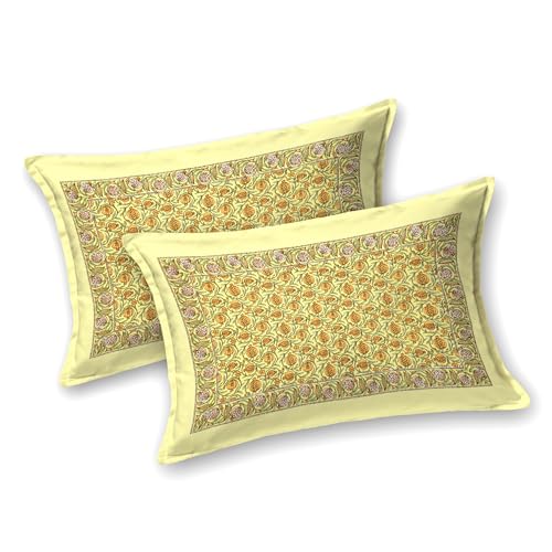 Image of BLOCKS OF INDIA Hand Block Printed 200 TC Cotton King Size Bedsheet (Mustard Anar)