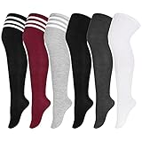 ANECO 6 pares de calcetines por encima de la rodilla para mujer, calcetines cálidos hasta el muslo para uso diario, L-XXL, Blanco, gris oscuro, negro, colores mezclados, XL