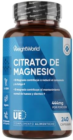 Citrato de Magnesio 240 Cápsulas Veganas - 444mg de Magnesio Puro...