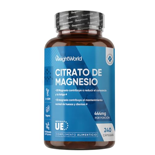 Citrato de Magnesio 240 Cápsulas Veganas - 444mg de Magnesio Puro provenientes de 1480mg del Citrato, Para 4 Meses, Contribuye a la Reducción del Cansancio y la Fatiga (EFSA), Sin Gluten ni OGM