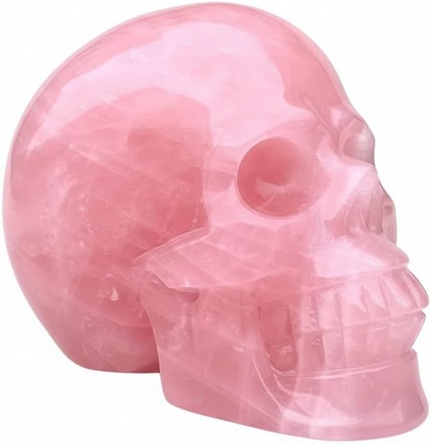1pc 4 inch Rose Quartz Crystal Skull - Natural Crystal Carving for Home Decor & Spiritual Healing (10cm)