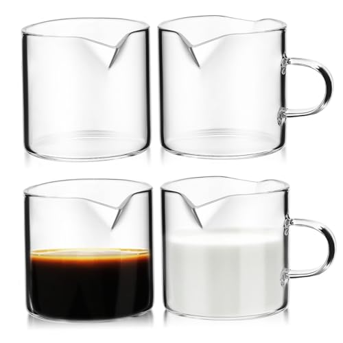 SECFOU 4pièces Verres à Espresso Verre Transparent Avec Petit Pichet à Lait De Tasses à Café Pour Café Lait Sirop Et Plus