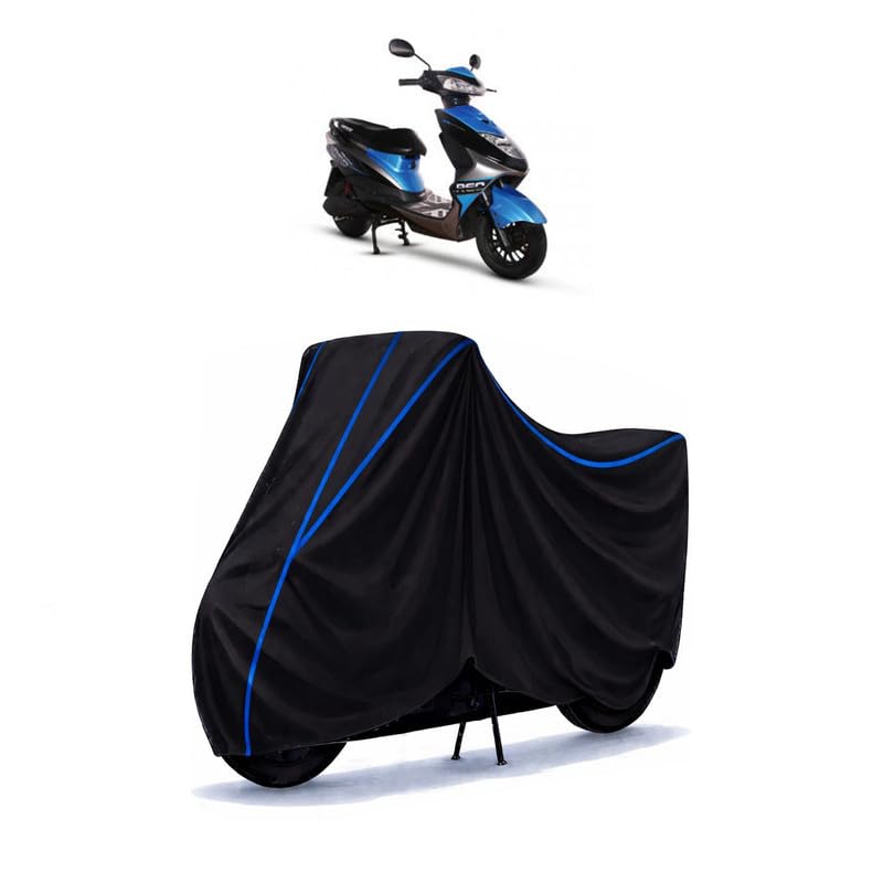 Image of Scooty Cover Water Resistant for REO BS6 | Universal Scooter & Bike Cover | Heavy Duty UV Protection | Dust, Rain & Scratch Protection | Elastic Fit All Weather Indoor Outdoor | Black with Blue Piping