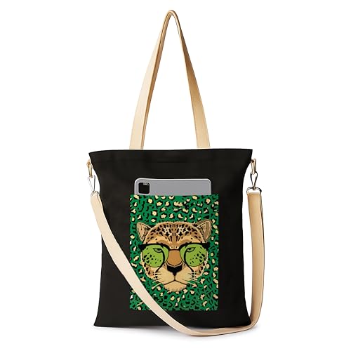 Image of ZORI Black Sling Tote Bag With Pocket and with Beige Straps, Tote Bags For Women large capacity,Tote bag For Shopping, College, Travel, More Canvas Handbag For Unisex