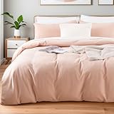 NEXHOME PRO Duvet Cover Set Kids Twin Size Linen Feel Textured Organic Natural 100% Washed Cotton Duvet Cover 2 Pieces Bedding Set with Zipper Closure, Breathable, Dusty Pink(No Comforter)