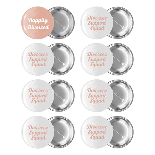 Happily Divorced Buttons - Set of 8 Funny Divorce Party Pins for Women, Divorcee Support Squad Accessories | Newly Single Party Favors Divorce Celebration Gifts Freedom Decor Supplies Favor Kit Ideas