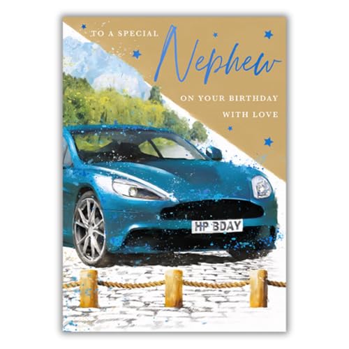 Old English Company Greeting Card - Special Birthday Card For Nephew - Navy Blue