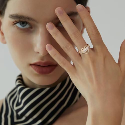 HZMAN Love Heart Ring for Women 14K Gold Plated Cubic Zirconia Crystal Rings Open Adjustable Wedding Promise Ring Jewelry Gift2