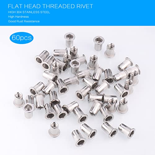 Hejo 60 Stück Nietmuttern M8, Nietmuttern Edelstahl Flachkopf, Blindnietmutter Gewindenieten für Befestigung Möbeln Dekorationen Handwerk