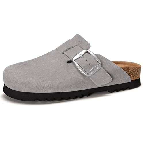 Suede Clogs for Women Leather Slip-on Mules Men's Potato Shoes Non Slip Sandals with Adjustable Buckle