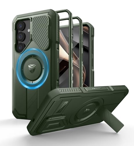 Image of Dexnor for Samsung Galaxy S25 Case with Camera Cover & Adjustable Kickstand & Built-in Screen Protector, Magnetic Rugged Shockproof Bumper Cases Heavy-Duty Magnetic Protective Cover (2025),Army Green