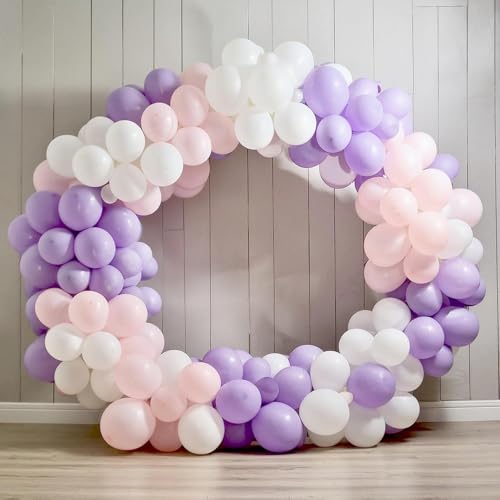 Image of Regular Balloon Combo For Decoration with Glue Dots & Balloon Arch Strip - Party Decor Set For Easy Party Setup (PURPLE WHITE PINK, 50)