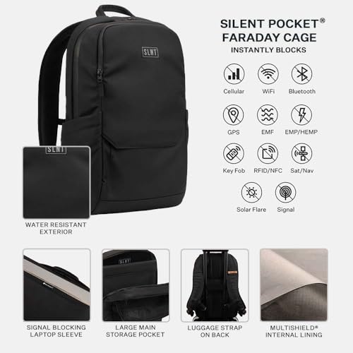 Silent Pocket Essentials Backpack with SLNT Faraday Laptop Sleeve - Signal Blocking, Protects Data & Devices Against Identity Theft - Great for Work, Travel, Hiking, Daily Commute3