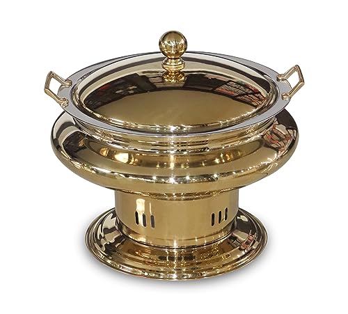 Image of Malabar Trading Company Stainless Steel Round Chafing Dish with Lid, PVD Coated Golden Chafing Dish (8 LTR)