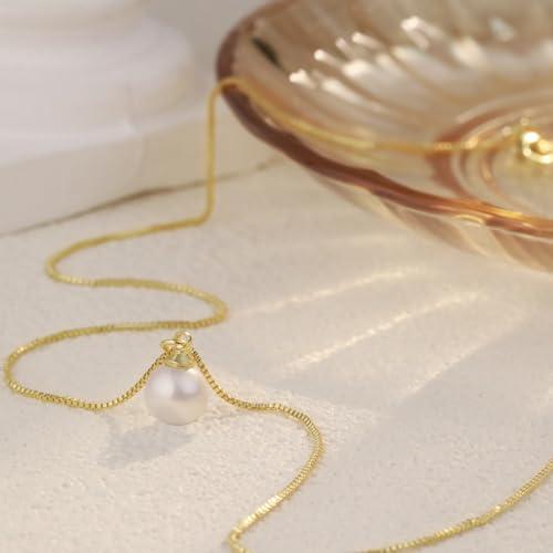 Scthcs Dainty Pearl Pendant Necklaces For Women 14K Gold/Silver Plated Layered Pearl Chain Necklace Trendy Simple Box Paperclip Chain Pearl Necklace Gold Pearl Necklace Wedding Beach Gold Jewelry Gift For Women thumb #4