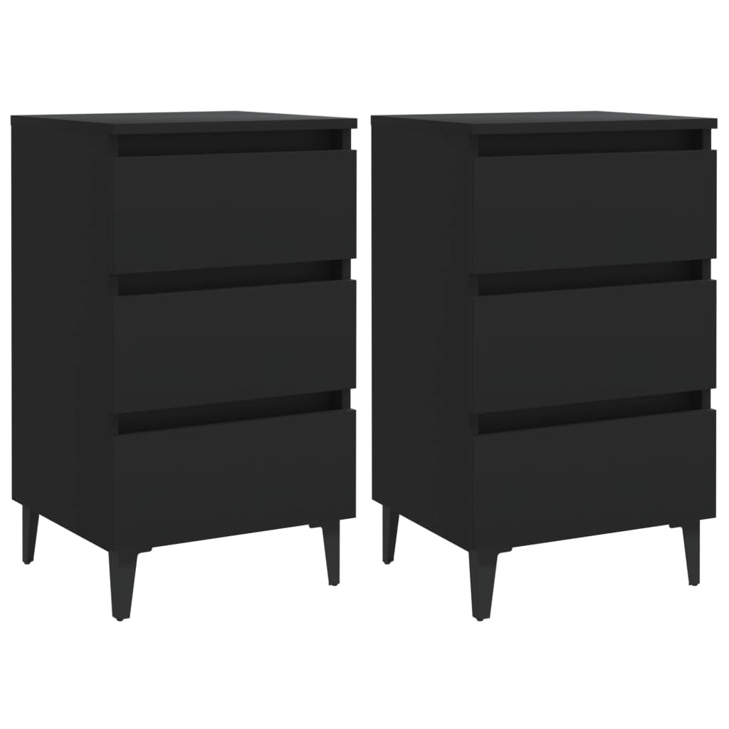 vidaXL 2X Mesitas Noche con Patas Aparador Auxiliar Armario Cama Dormitorio Habitación Organizador Almacenamiento Metal Negro 40x35x69 cm