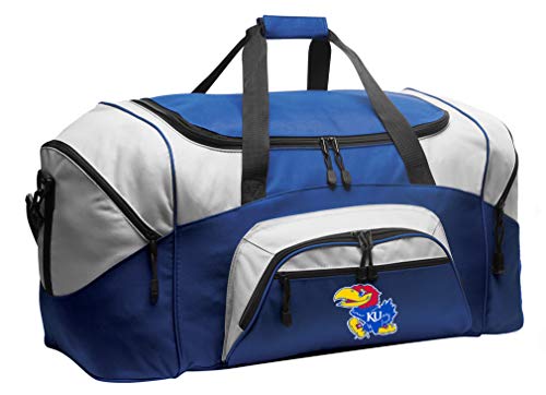 University of Kansas Duffel Bag - Large KU Jayhawks Suitcase Travel Duffle or Sports Gear Gym Bag (Royal)