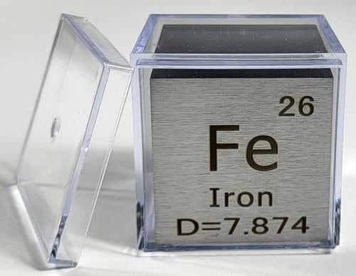 Image of 1.5 inch 38.1mm Iron Ferrum Metal Cube Fe up to 99.9% Pure Periodic Table Element Engraved Density Collection Science Education Display Block Cube + Acrylic Case Box - 1PC