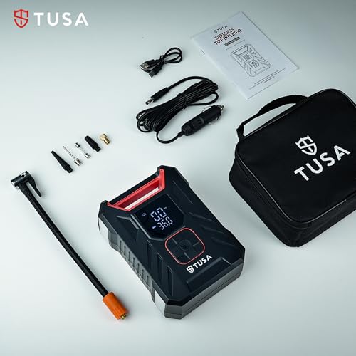 Image of TUSA Storm Pro 10X Fastest Tyre Inflator, Inflates Tyre in 2.5 Minutes (0-33 PSI), 2 in 1 Corded & Cordless Portable Air Compressor with 150 PSI Digital Display for Cars, Bikes (1 Year Warranty)