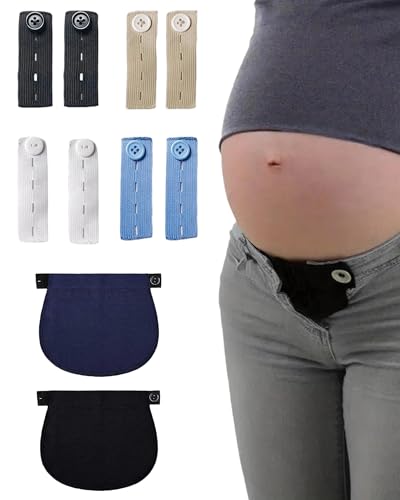 Fonyiunce 10 Piezas Extensores de Pantalones para Embarazadas, Extensores de Pantalones de Maternidad, Extensores de Botones Pantalon Elástico, 8,3 * 2.4 cm, Para Jeans Camisas Falda