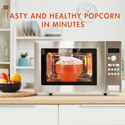 Image of The Original Korcci Microwaveable Silicone Popcorn Popper, Microwave Popcorn Popper, Collapsible Microwave Popcorn Maker Bowl, No Oil Required, Use In Microwave, Dishwasher Safe (Orange) (Pack of 2)