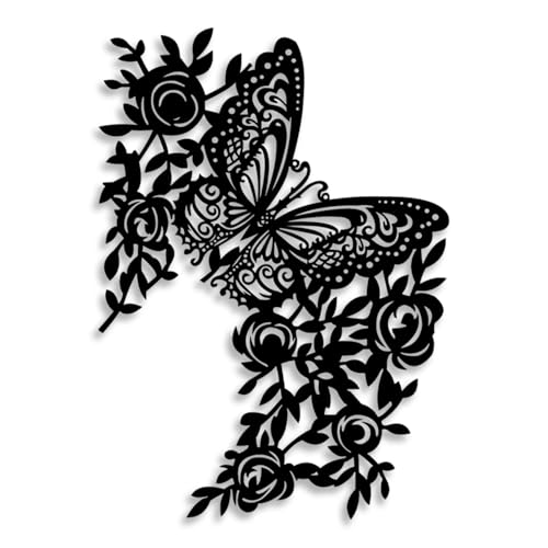 LIYOUYA Butterfly Flower Metal Wall Decor - Rustic Farmhouse Room Decor Black Wall Art Home Decor for Living Room, Bedroom, Dining Room, Courtyard, Farmhouse (Black)