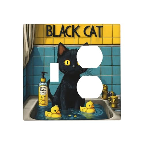 Decorative Outlet Covers Novelty Black Cat Funny Duck Bath 2 Gang Wall Plate Cover Single Toggle Duplex Combo Two Switch Light Switch Cover Plate Jumbo Dual Faceplate