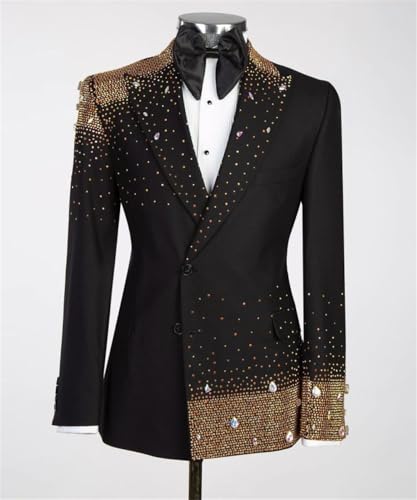 Luxury Men's Tuxedo Jackets with Rheinstones Slim Peaked Lapel Double Breasted Dress Blazers for Wedding,Party,Prom2