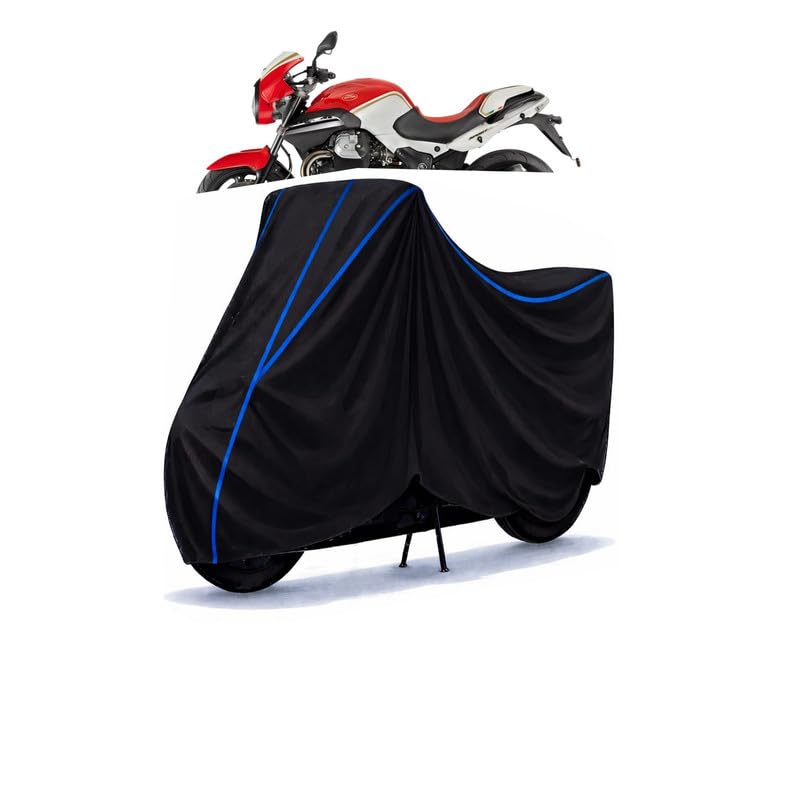 Image of Sports 8V Bike Cover Water Resistant Universal Motorcycle Rain | Heavy Duty UV Protection, Dust, Scratch Indoor Outdoor All Weather with Black Blue Piping Elastic