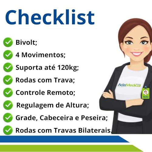 Cama Hospitalar Elétrica Idoso com Rodas Controle Remoto Bivolt até 150kg Pilati