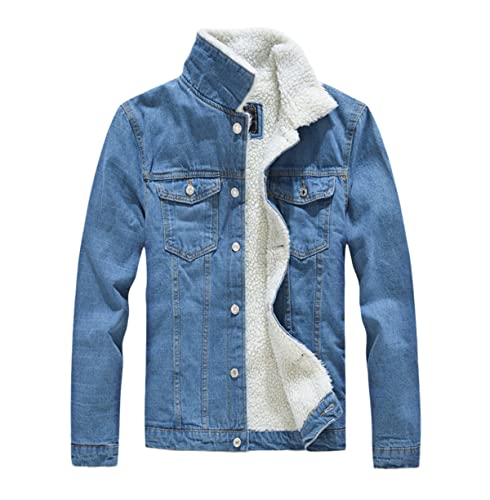 Veste d'hiver en jean pour homme avec col en fourrure noir ou bleu