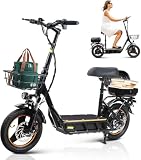 wshqdm Long-Range Electric Scooter for Adults - 750W, 28MPH, 48V 18Ah (34 Miles), 14" Tires, Seat/Trunk, 330LB