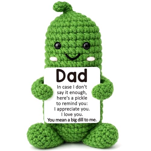 Jettryran Dad Gifts from Daughter Son Wife Positive Handmade Crochet Bonus Stepdad Fathers Day Birthday Gift for Dad Funny New Daddy Best Dads Ever Gifts I Love You Papa Positive Crochet Pickle Gift