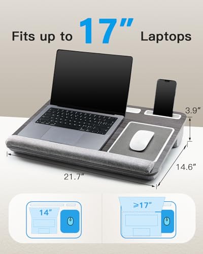 HUANUO Lap Desk - Fits up to 17 inches Laptop Desk, Built in Mouse Pad & Wrist Pad for Notebook, Laptop, Tablet, Lap Stand with Tablet, Pen & Phone Holder, Black Woodgrain