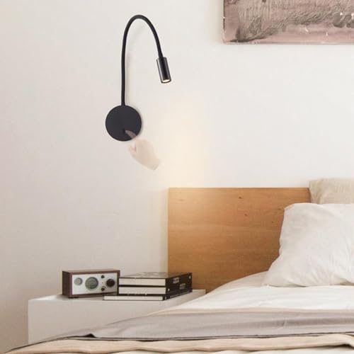 Lámpara de pared giratoria interior con interruptor y cuello flexible de iluminación LED negra