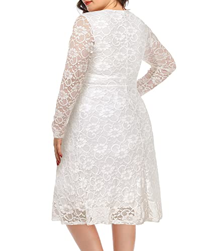 Women Wedding Dresses Bride Plus Size White Lace Wrap V Neck Bridal Shower Ivory Cocktail Formal Party Church Fall Dress - Thumbnail 4