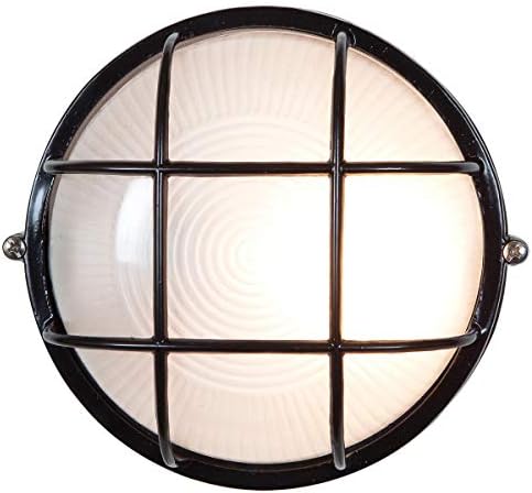 Nauticus - Round 7"dia Wet Location Bulkhead - Black Finish - Frosted Glass Shade