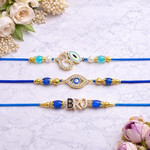 Image of Jaipur Ace Designer Kundan Rakhi with Lumba for Bhaiya Bhabhi | Premium Raksha Bandhan Thread for Brother & Sister-in-Law | Fancy Stone Work Bracelet with Tassel | Traditional Festival Gift (SET OF 3)