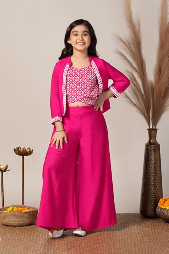 Image of Fashion Dream Girl's Silk Blend Ethnic Top and Palazzo Set |Kids Salwar Suit Set|Indo Western Set