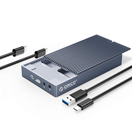 ORICO M.2 SSD Enclosure for PCIe NVMe NGFF SATA SSD, USB 3.2 Gen2 10Gbps Type-C Dual-Bay Aluminum External Hard Drive Enclosure for M-Key B&M-Key 2230 2242 2260 2280 SSD-M2NV01