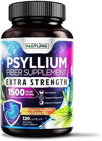 Psyllium Husk Capsules 1500mg – Fiber Supplement – Natural Soluble Fiber Pills with Psyllium Husk Powder – Supports Digestive Gut and Colon Health – Non-GMO, Gluten-Free, Vegan – 120 Capsules