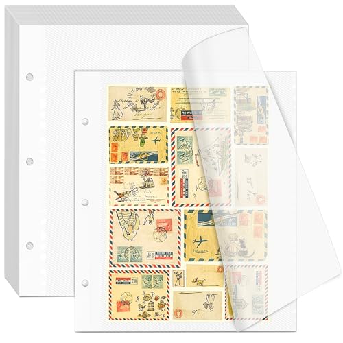 VOKOY 25 Sheets/50 Pages Photo Album Pages for 3 Ring Binder Self Adhesive Scrapbooking Album Refill Pages Replacement Photo Album Sheets for 2x3 4x6 5x7 8x10 Photo or Cards 11 x 9 Inch