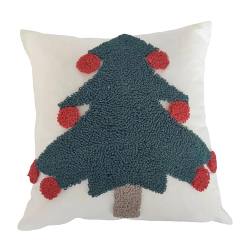 Festival Cotton Linen Cushion Cover with Christmas Tree Designs Soft Sturdy Pillowcase for Home Decoration Holiday Pillowcase Wh
