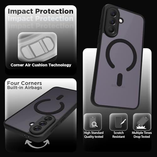 Image of RIGGEAR Shockproof Sleek Hybrid Armor Magnetic Back Cover Case Compatible with MagSafe Accessories for Samsung Galaxy A37 5G (Smoke Black Matte PC + Black TPU Bumper)