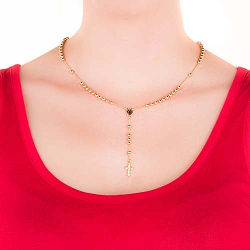 LIFETIME JEWELRY Gold Rosary Small Crucifix Necklace with Crystal Prayer Beads 24K Real Gold Plated2