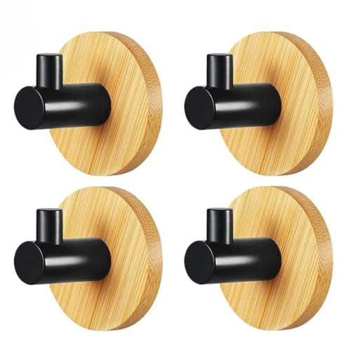 monTTese Colgadores adhesivos resistentes, 4 piezas colgador toalla baño, ganchos para colgar, percheros pared madera para colgar sin agujeros, toalleros de baño sin taladro, colgador madera de bambú