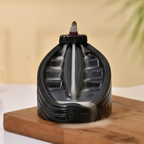 Image of Ceramic Backflow Smoke Fountain Incense Holder for Home Decor Gifts with 20 Smoke Cones by Craftam