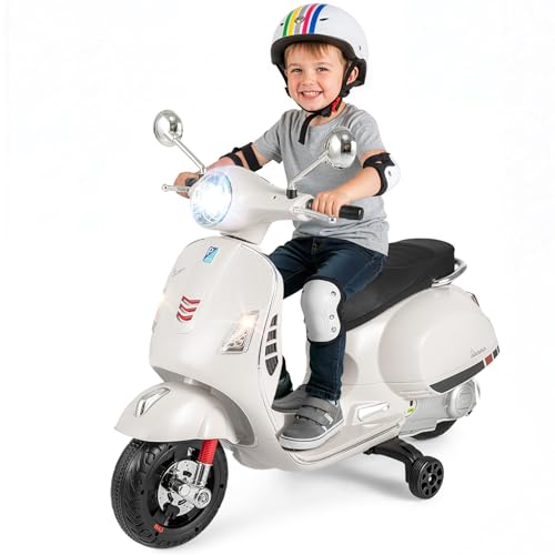 HONEY JOY Kids Motorcycle, 12V Electric Vespa Scooter with Training