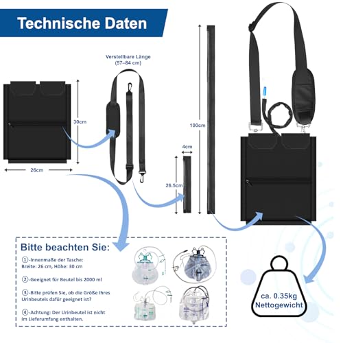 Katheter Tasche 2000ml,Urinbeutelabdeckung Mit Katheter-Schlauch-Abdeckung Und Verstellbarem Gurt, Taschen Für Urinbeutel Geeignet Für Rollstühle Und Umhängetaschen-Sicher Und Diskret
