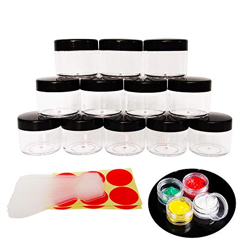 Wopanxye 12pcs 20ml Travel Jars with BLACK Lids for Beauty Cosmetics, 20g Plastic Small Pots for Toiletries Container, Makeup Sample Eyeshadow, Nails, Lip Gloss Balm, Powder, Bath Lotion, Toner, Scrub